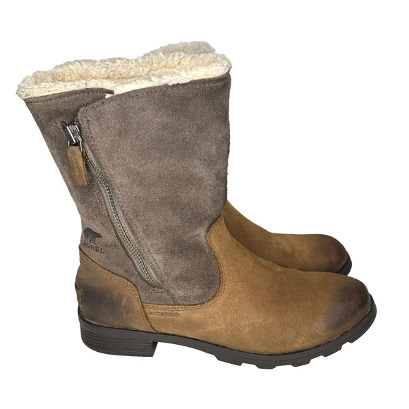 SOREL Boots Womens Sz 8 Tan Emelie Foldover Quarry Shear Lined Waterproof rustic - Picture 1 of 10